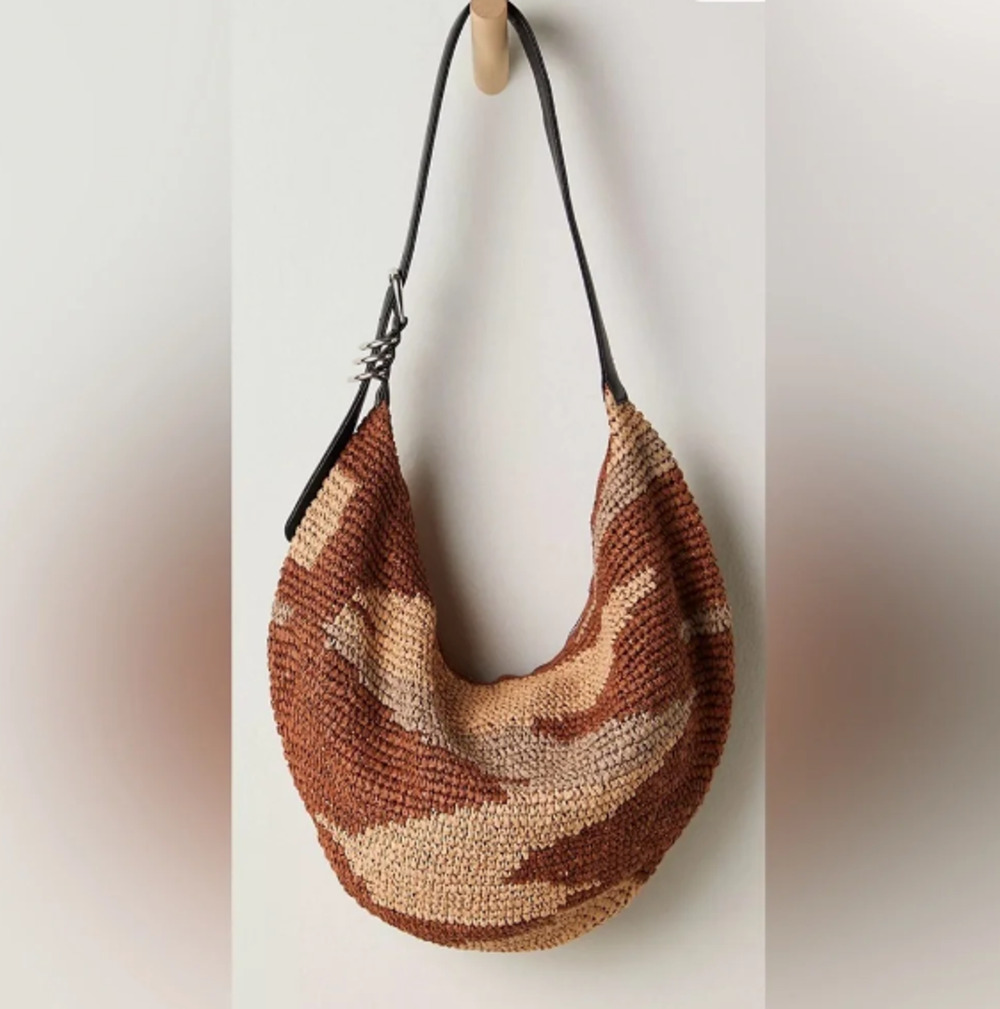 NWT Free People Santorini Straw Tote Bag Neutral Mix Brown Woven Shoulder Purse
